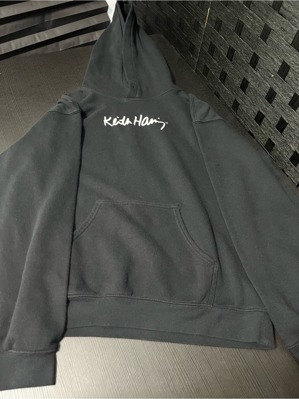 Men’s Black Keith Haring hoodie with red heart size S Note: Missing hood string